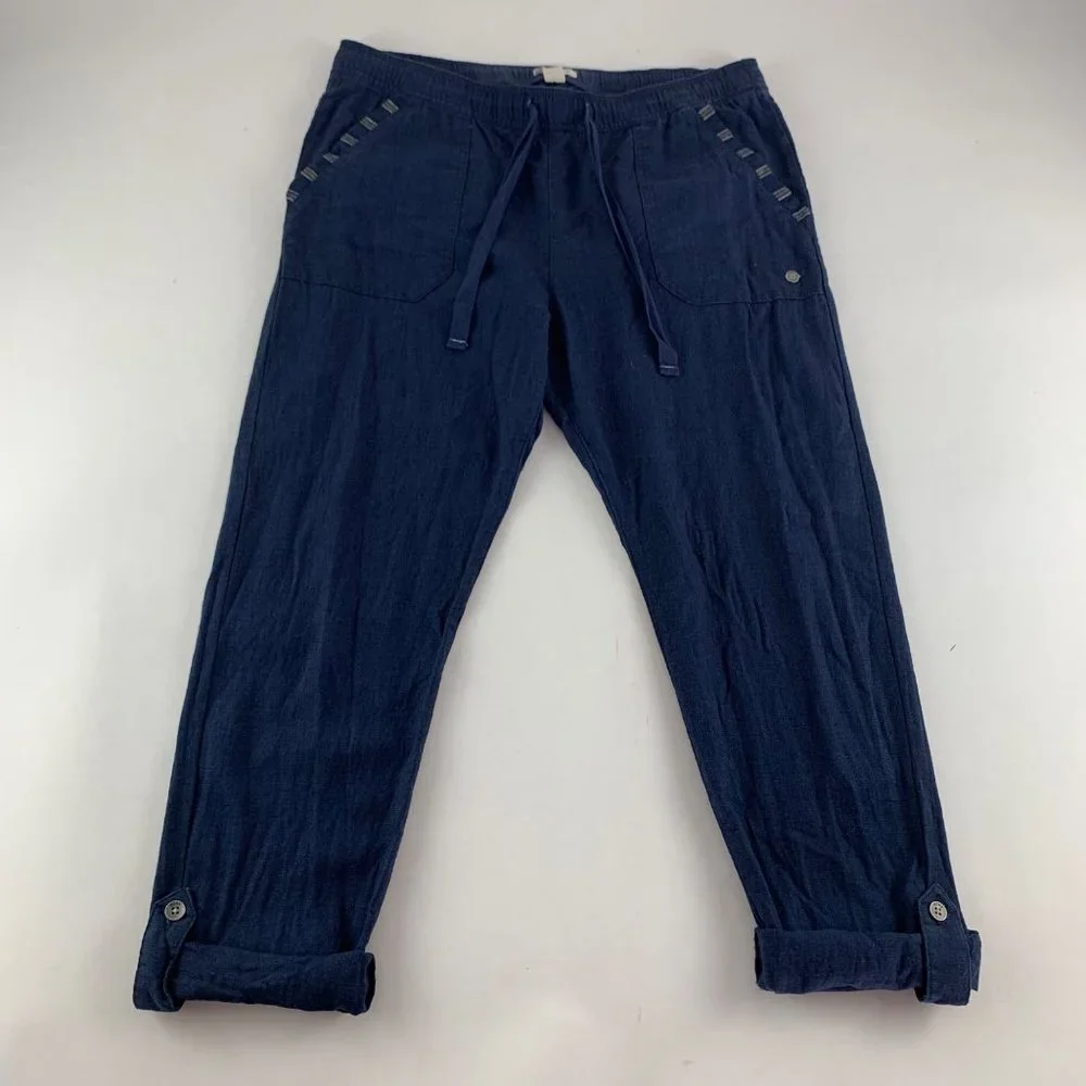 Roxy Navy Linen Blend Roll Cuff Lounge Pant M - Picture 1 of 7